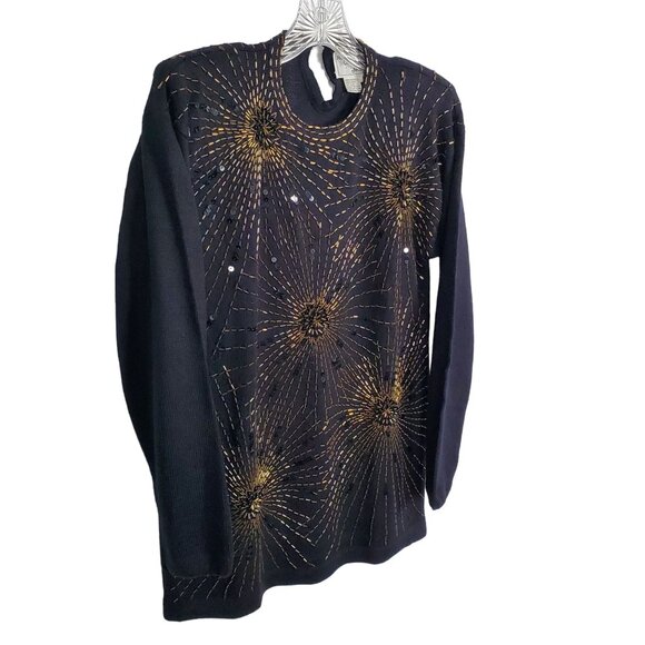 Regency Collection Womens Size S Sweater Tunic Beads Sequins Fireworks Vintage - Picture 2 of 10